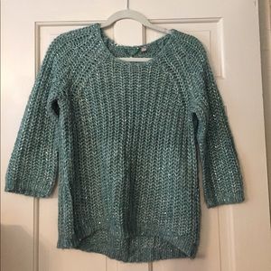 Anthropologie aqua blue metallic sweater size S