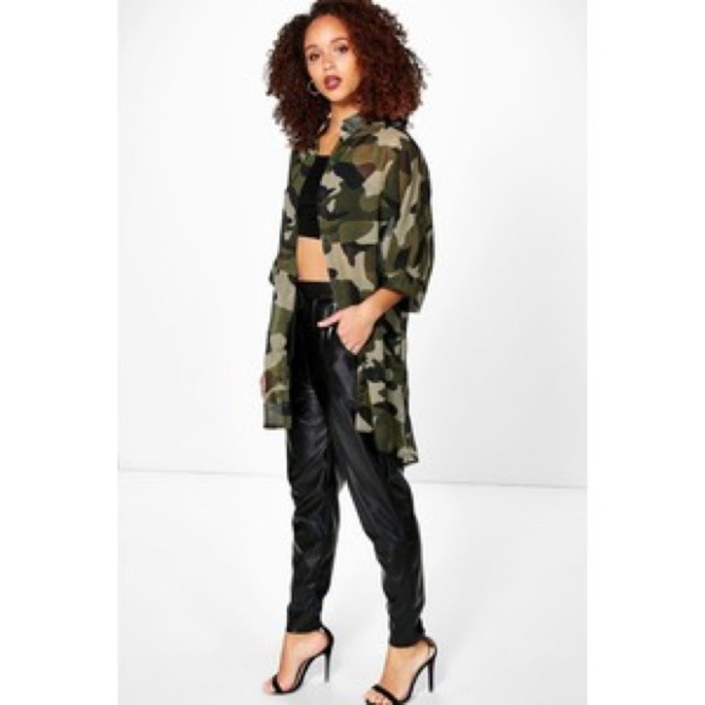 Sheer Camo Short Sleeve Buttondown Top