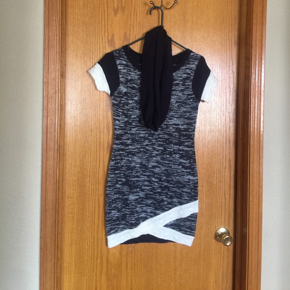 Knitted sweater dress with scarf