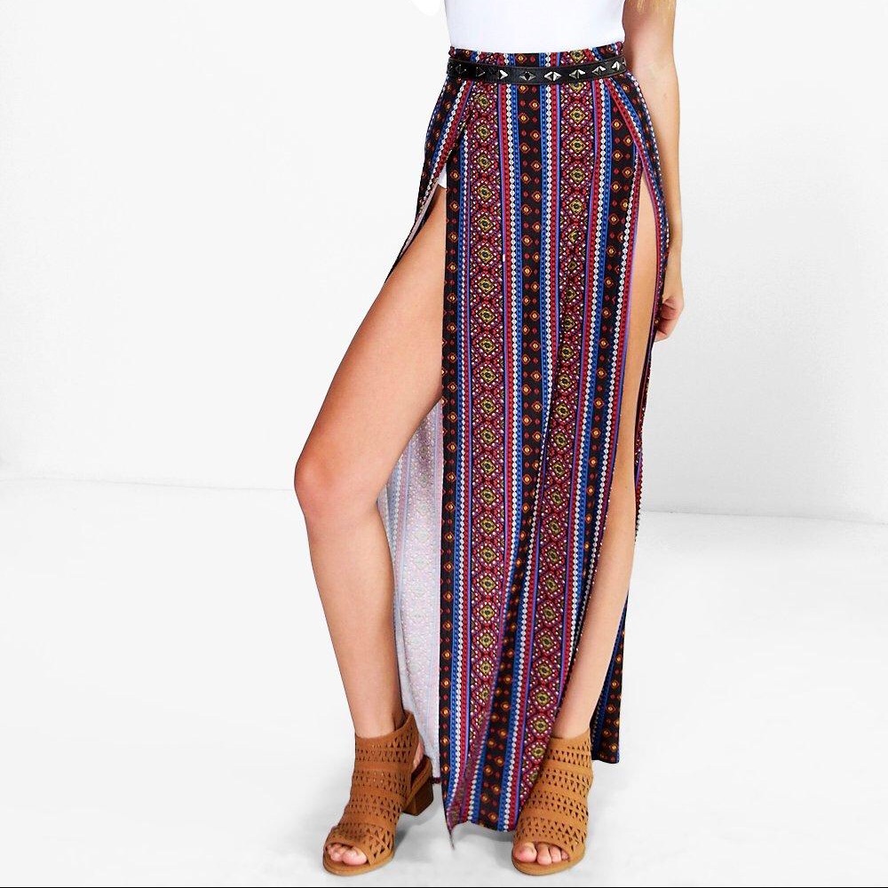 Brand New Boho Two Slit Maxi Skirt