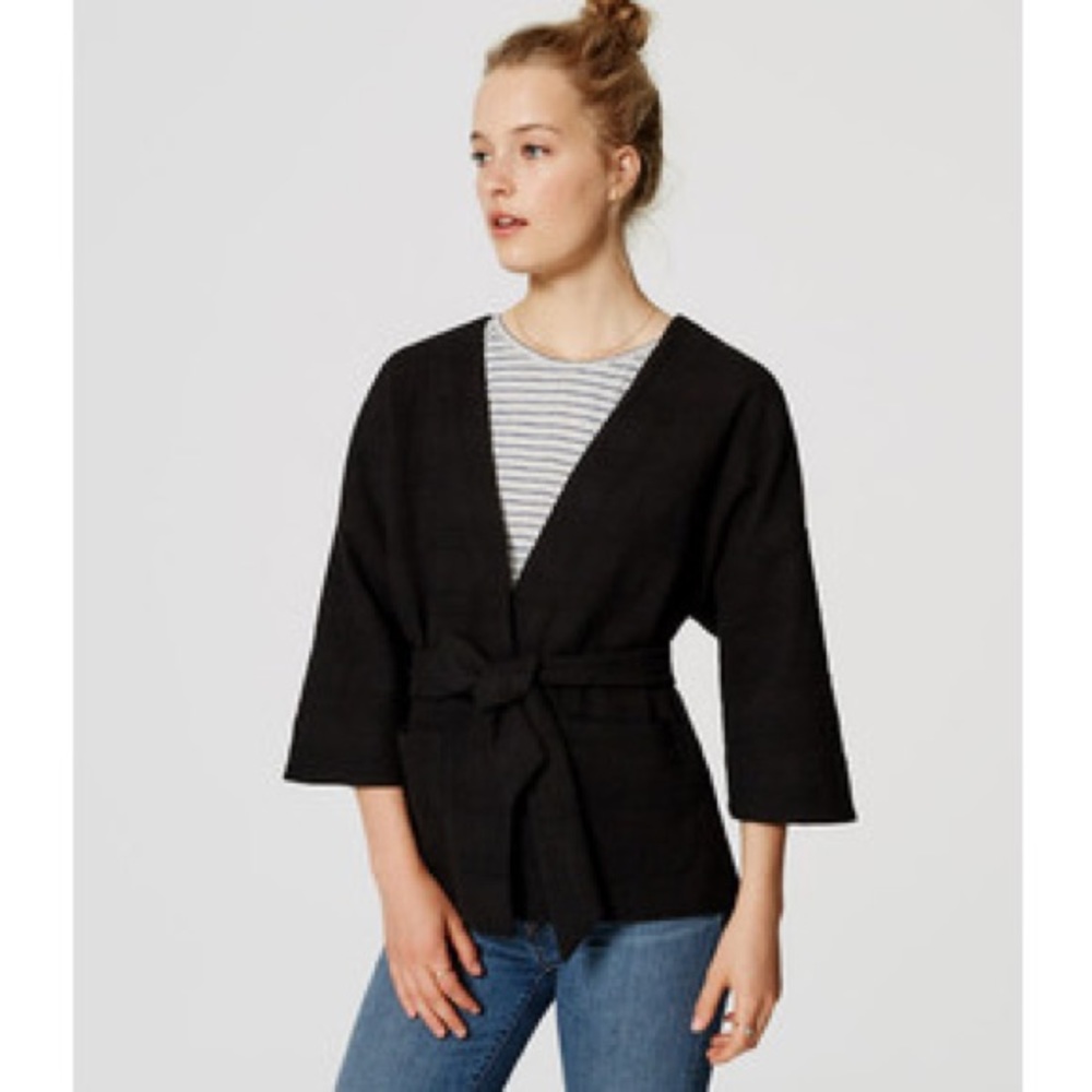 Loft Black Kimono Belted Jacket.