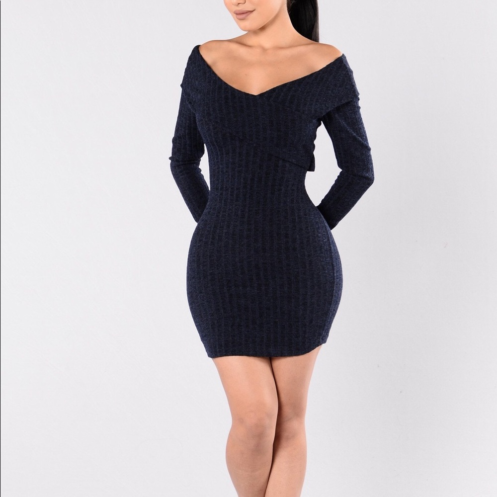 Navy off the shoulder Sweater Dress