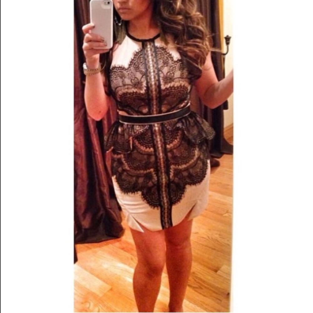 Three floor lace peplum mini dress