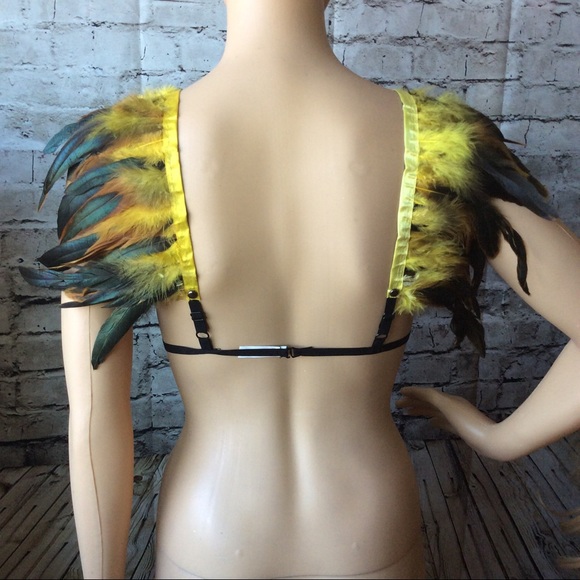 🎀 3PC: FEATHER BRA NECKLACE & CLIP BOHO CHIC BOHEMIAN HARNESS COVER FESTIVAL - Picture 5 of 7