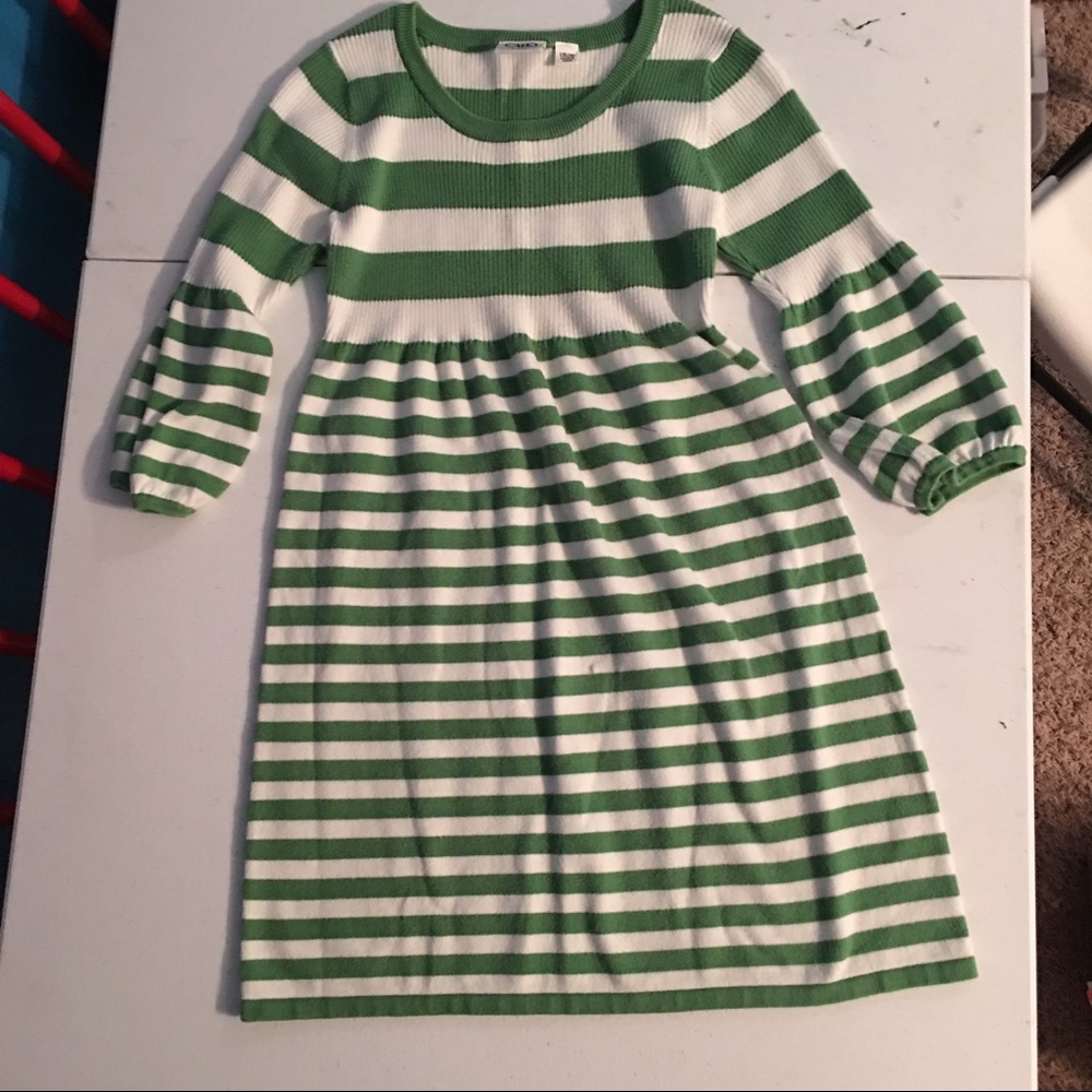 Girls striped green and white dress