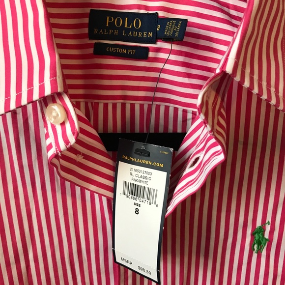 NWT RALPH LAUREN CUSTOM FIT PINK/WHITE POLO -8 - Picture 3 of 8
