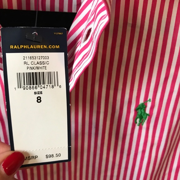 NWT RALPH LAUREN CUSTOM FIT PINK/WHITE POLO -8 - Picture 5 of 8