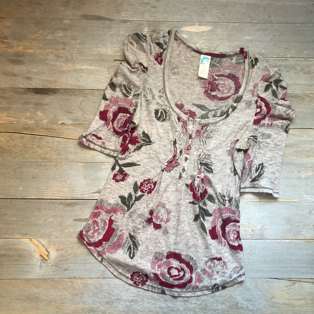 [C Kerr] Floral Gathered Sleeve Top Anthropologie