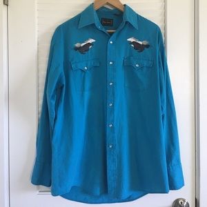 Men's Pearl Snap Button Down Vintage Shirt M