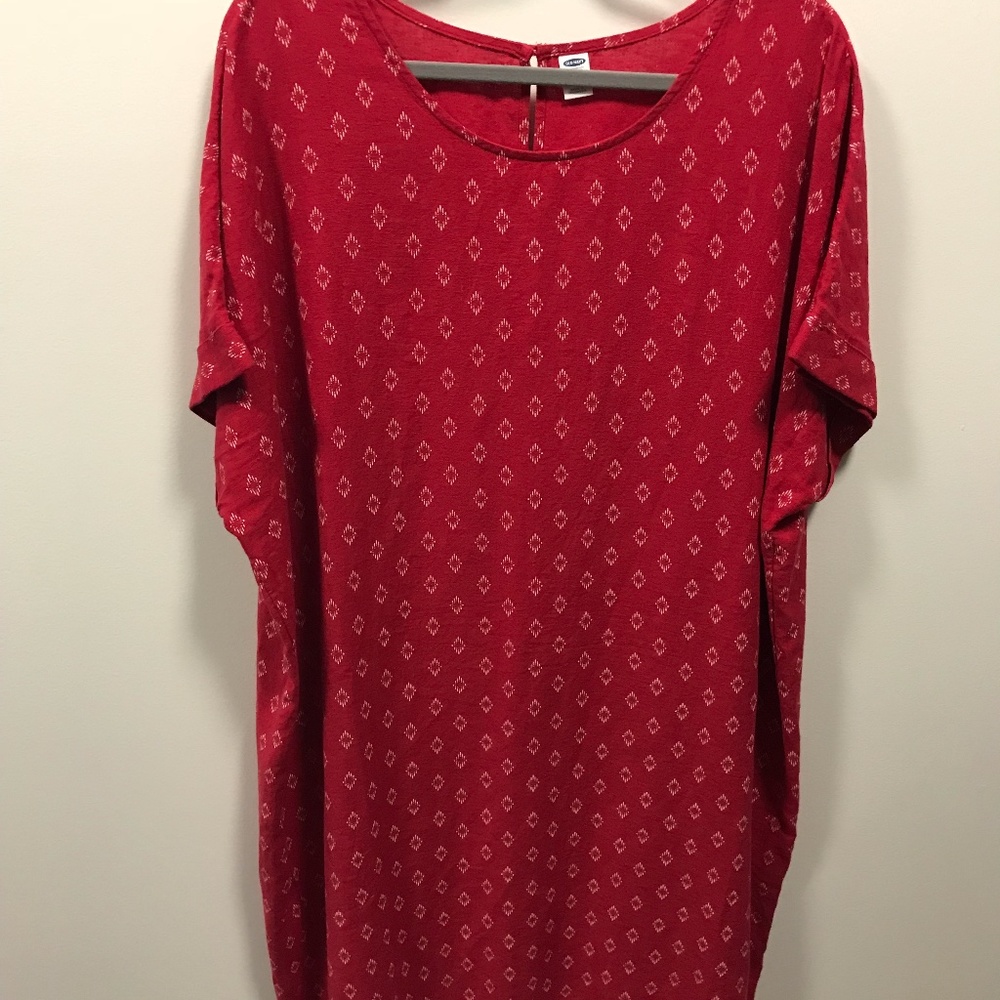 Old Navy Red and White Linen Dress XXL