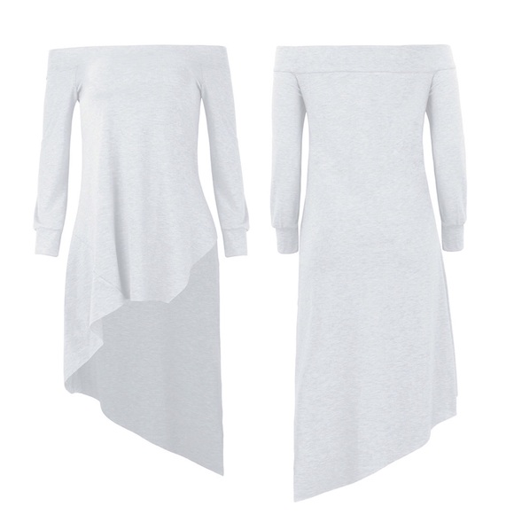 Long Sleeve Off Shoulder High Low Asymmetrical Top - Picture 3 of 4