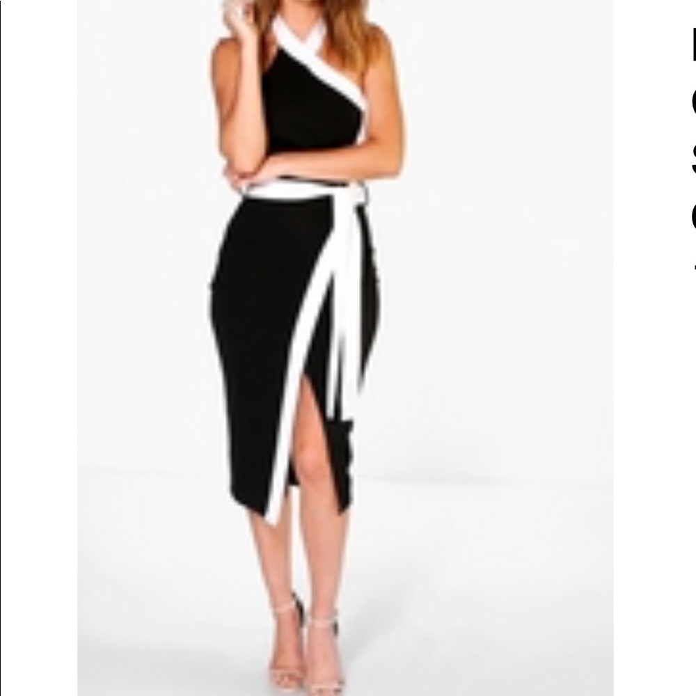 BooHoo Bekki high neck wrap tie dress