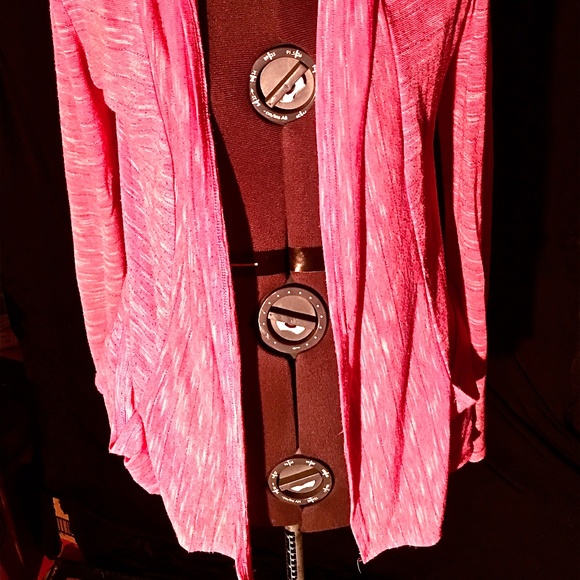 PINK & SILVER SPARKLE open long tunic w/ pockets! - Picture 2 of 3