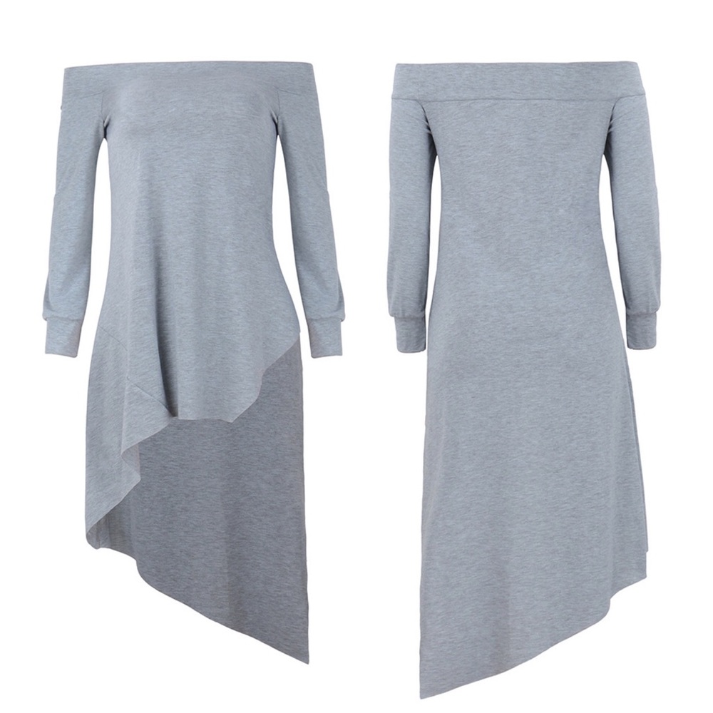 Long Sleeve Off Shoulder High Low Asymmetrical Top - Picture 3 of 4