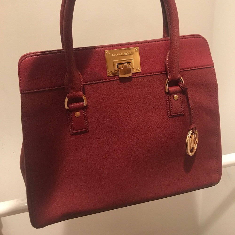 Michael Kors burgundy leather top handle bag