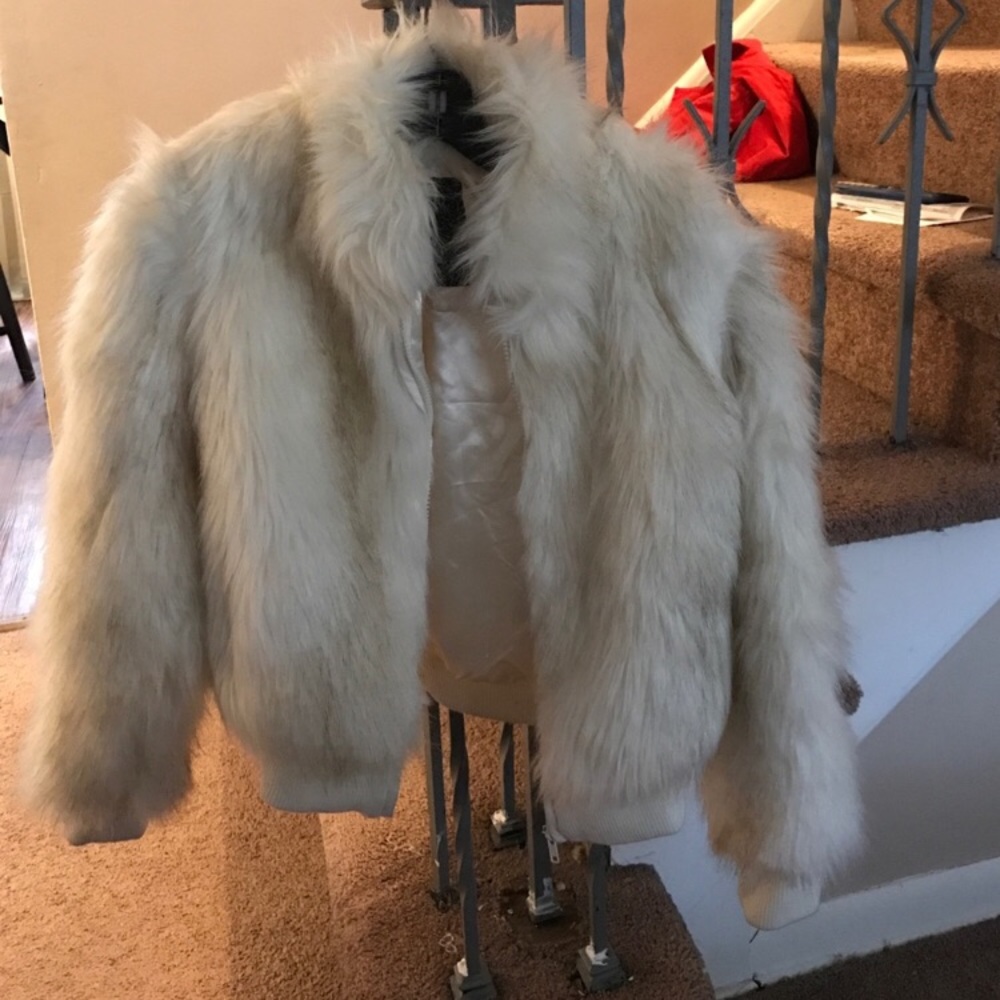 Super chic and fluffy faux fur cream jacket
