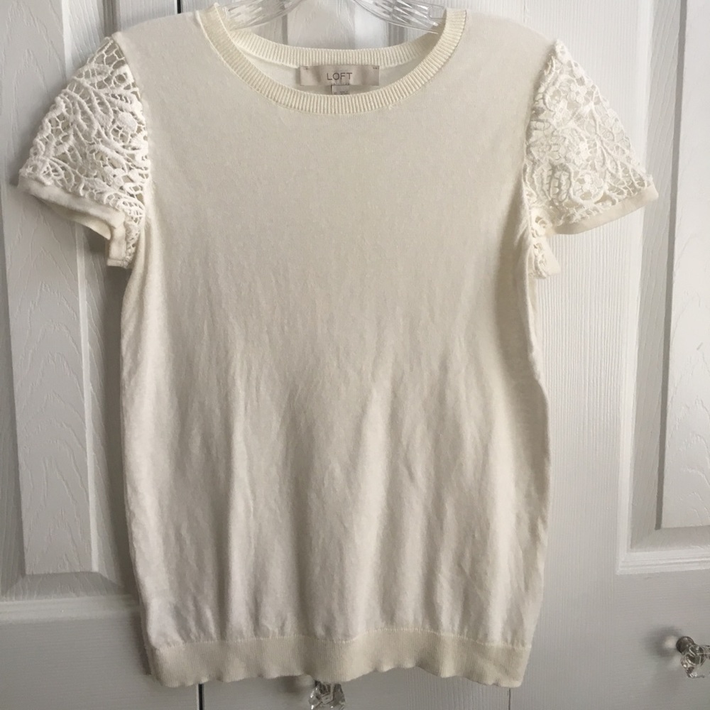 Cream sweater with crochet sleeves