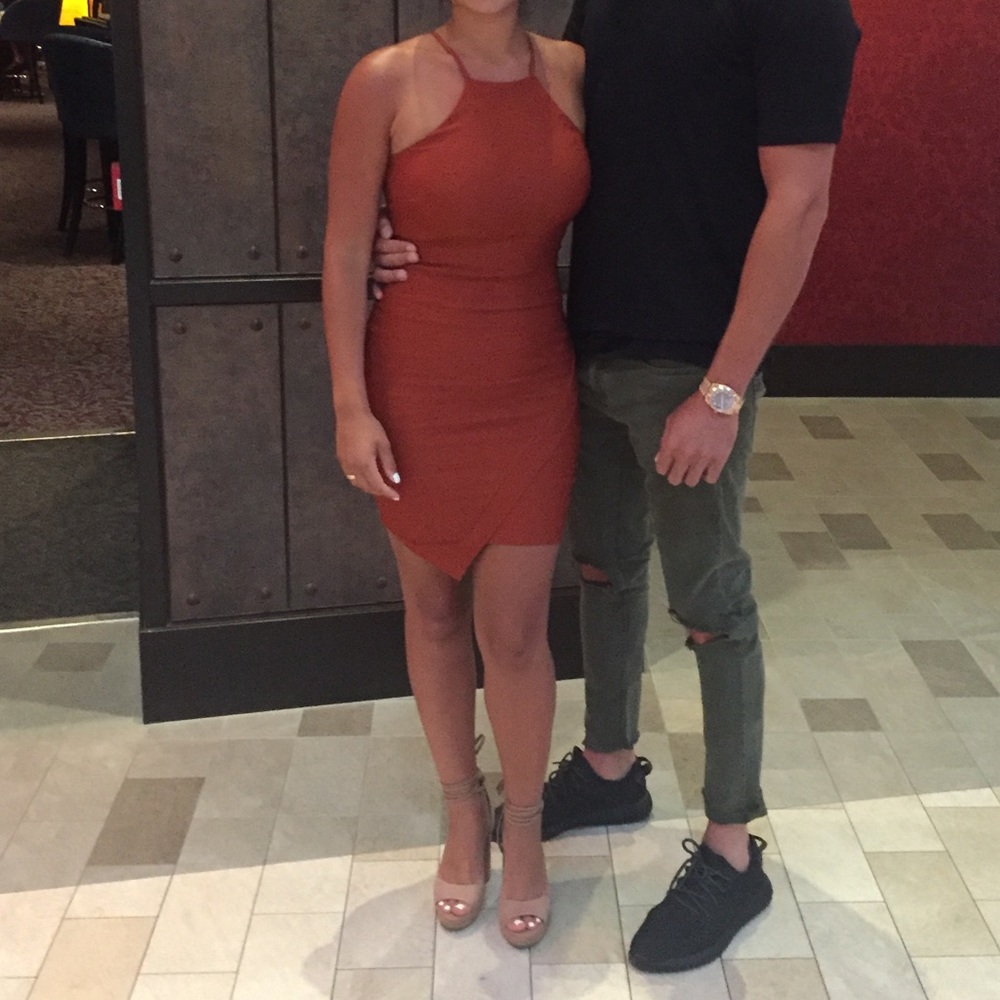 Rust fitted mini dress