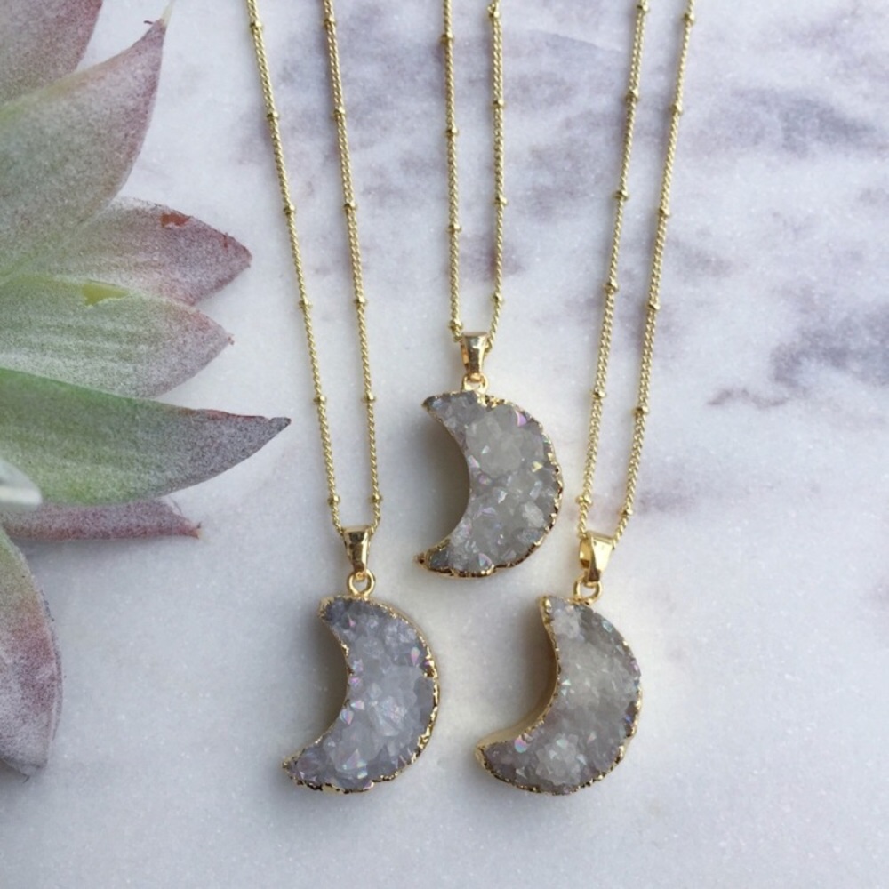 Druzy Crescent Necklace - Picture 3 of 5