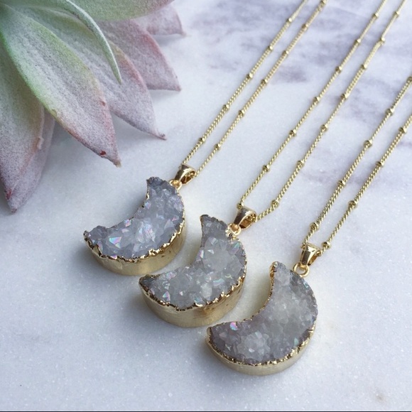 Druzy Crescent Necklace - Picture 4 of 5