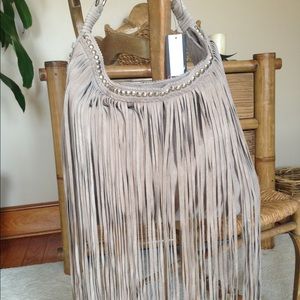 Sondra Roberts Suede Fringe Hobo Handbag NWT