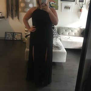 Double slit jersey black dress