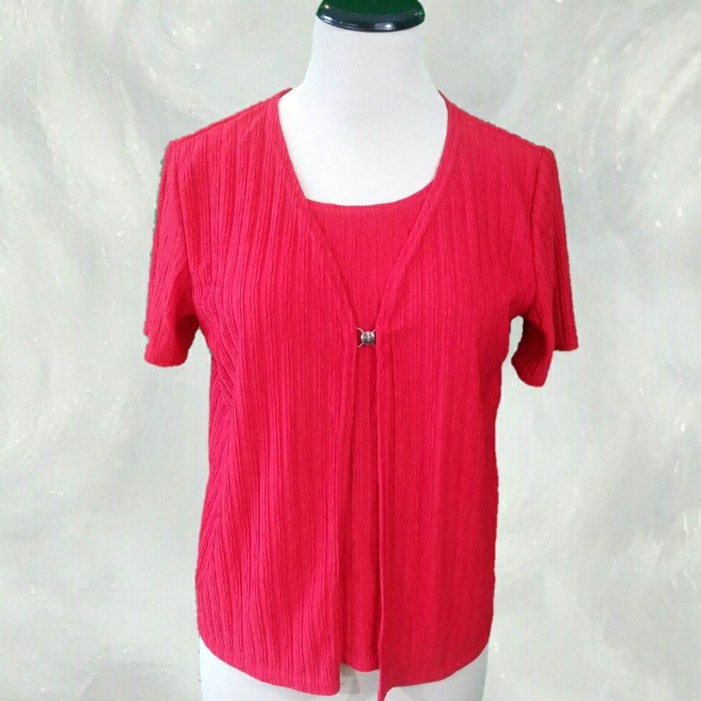 VTG Red Textured Stripe Top With Attached Blazer - Picture 1 of 8