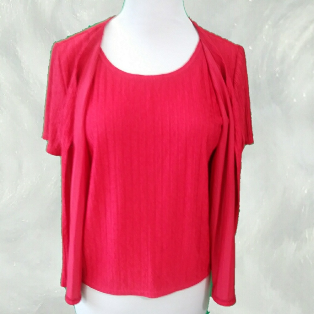 VTG Red Textured Stripe Top With Attached Blazer - Picture 4 of 8