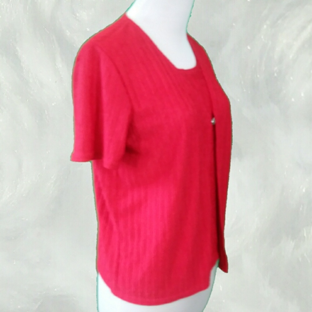 VTG Red Textured Stripe Top With Attached Blazer - Picture 5 of 8
