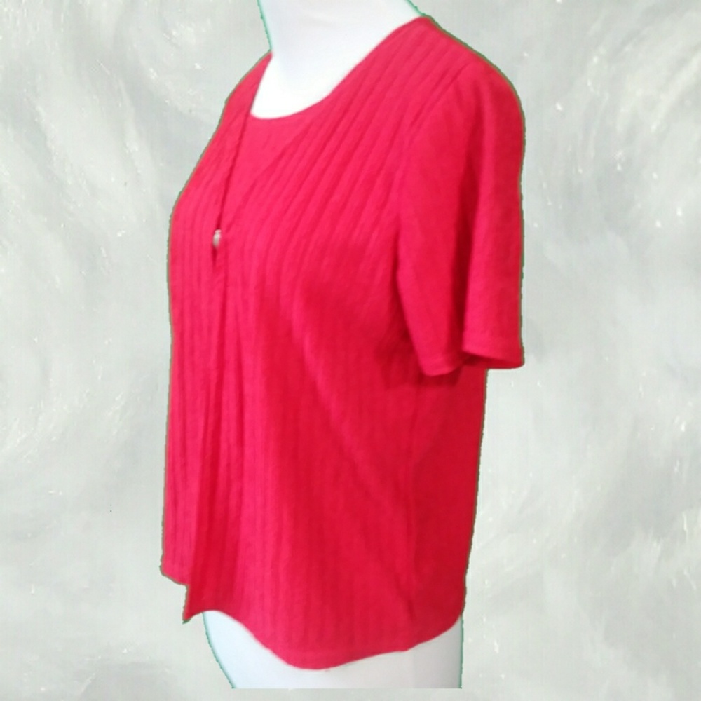 VTG Red Textured Stripe Top With Attached Blazer - Picture 7 of 8