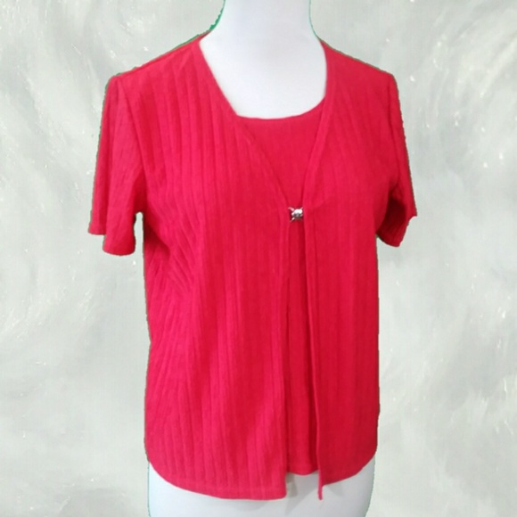 VTG Red Textured Stripe Top With Attached Blazer - Picture 2 of 8