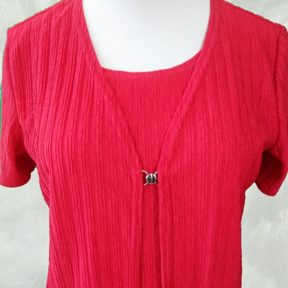 VTG Red Textured Stripe Top With Attached Blazer - Picture 3 of 8