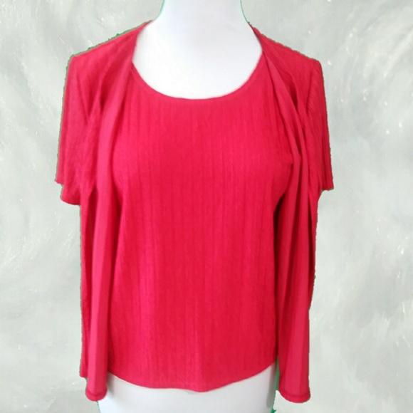 VTG Red Textured Stripe Top With Attached Blazer - Picture 4 of 8