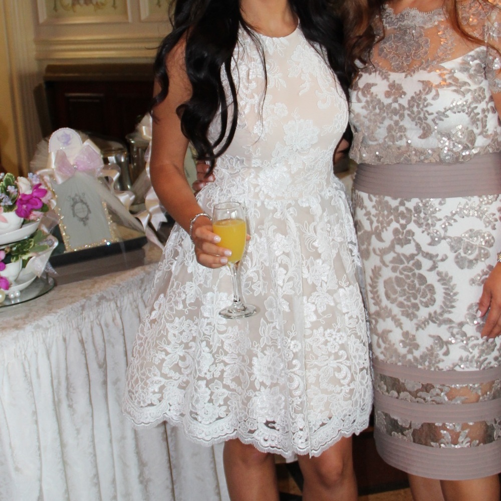 Alice and Olivia white lace tea length dress