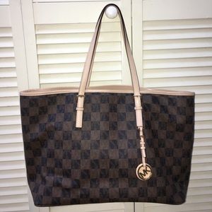 Jet Set Travel Logo Checkered Tote
