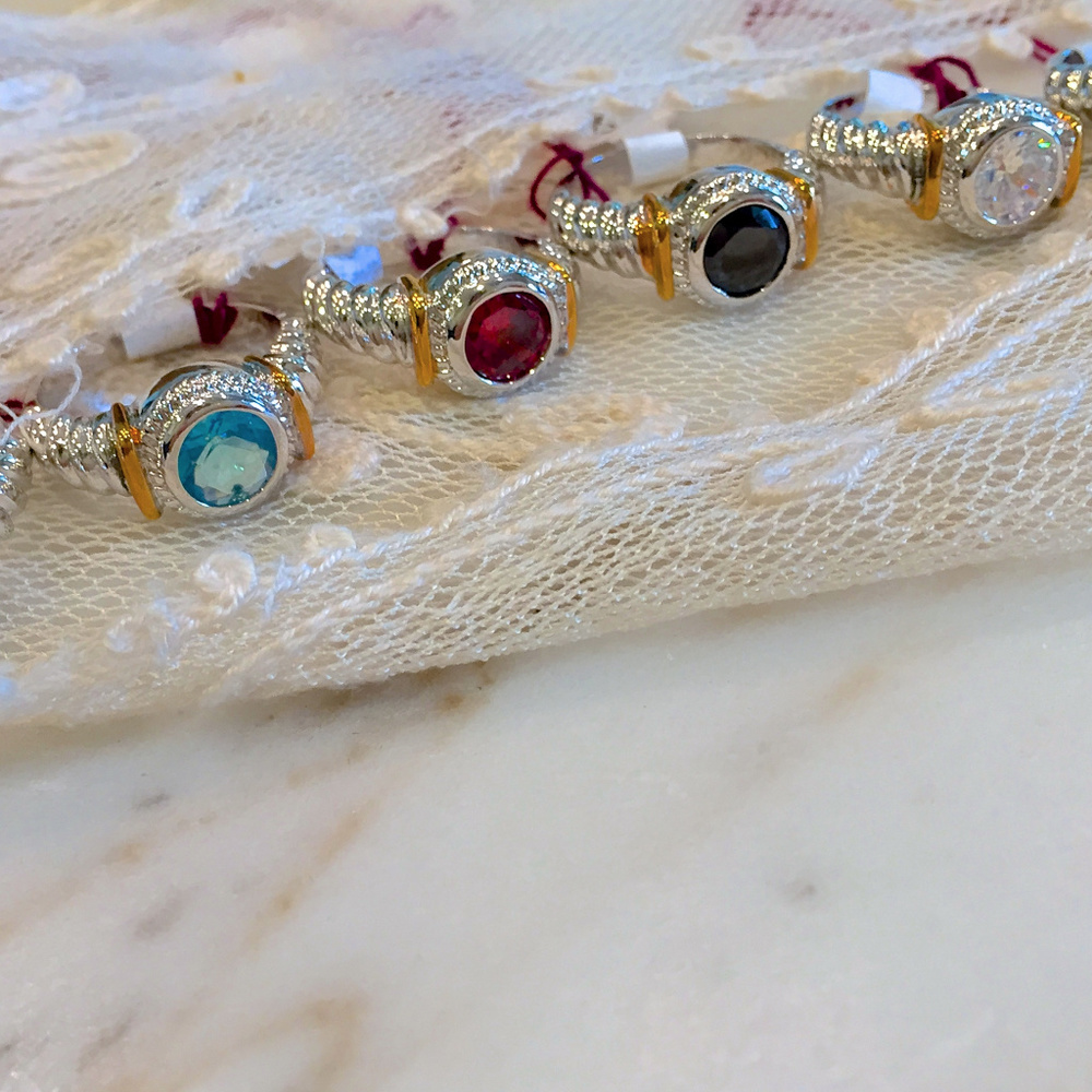 Small Single Cable Ring, Multiple Colored Stones