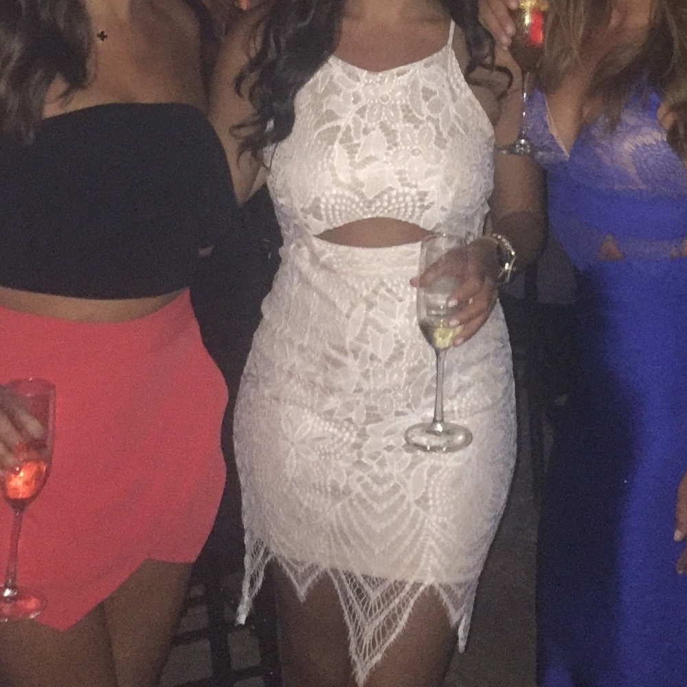 White lace dress with stomach cutout