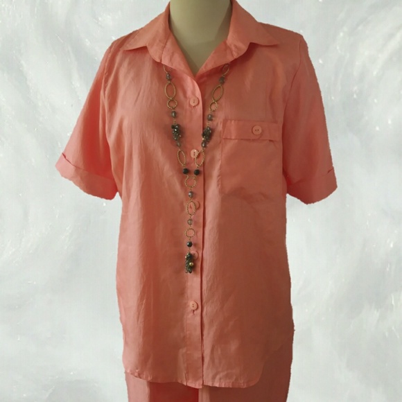 VINTAGE Pretty Peach Two Piece Pant Suit - Picture 2 of 7
