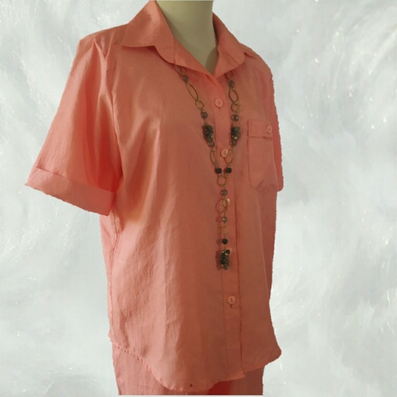 VINTAGE Pretty Peach Two Piece Pant Suit - Picture 3 of 7