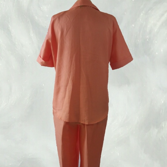 VINTAGE Pretty Peach Two Piece Pant Suit - Picture 5 of 7