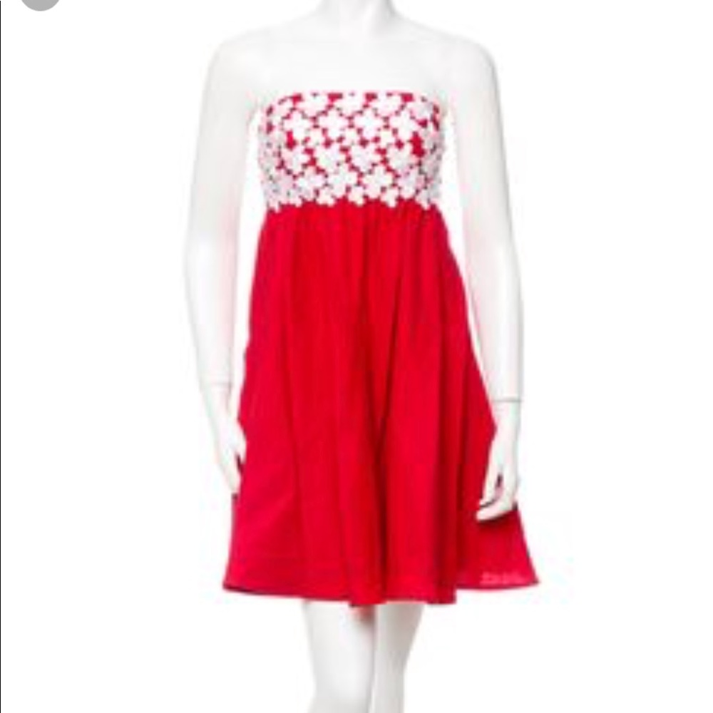 Tibi Strapless Red Linen dress sz 4