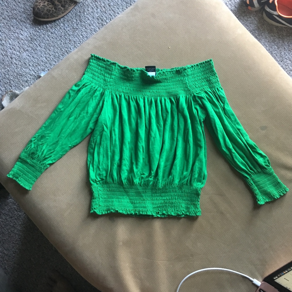 Green Off Shoulder Crop Top