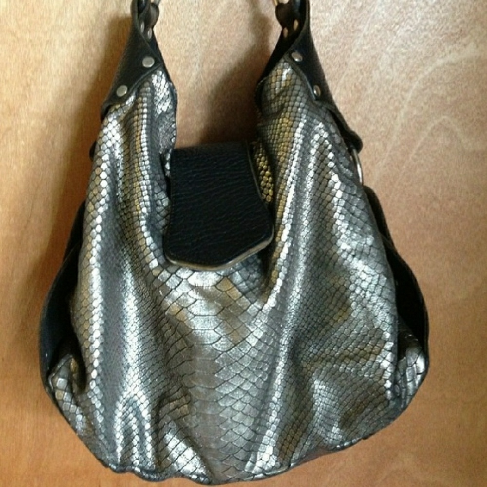 Tylie Malibu metallic snakeskin handbag