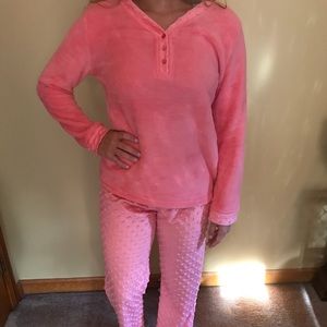Pink fuzzy pajama set