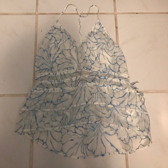 H&M White and Blue Floral Sleeveless blouse Size 2 - Picture 1 of 4