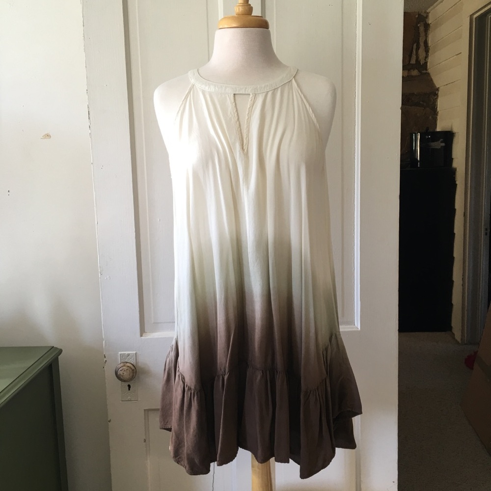 Umgee XL Ombré Sundress Tan/White Sleeveless.