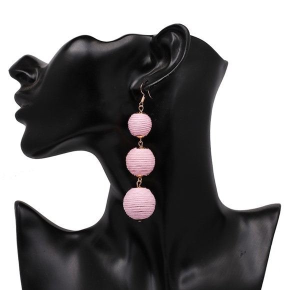Soft Pink Blush Bon Bon ball drop Earrings - Picture 3 of 3