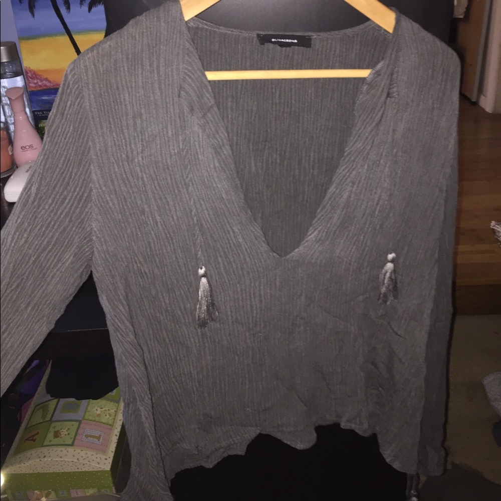 Olivaceous Olive Deep-V Neck Blouse