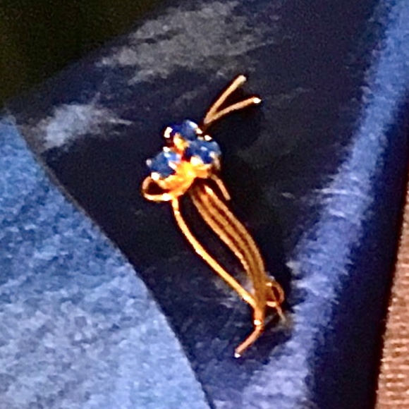 NAVY BLUE BOLERO w/ SPARKLE SLEEVES & GOLD BROOCH - Picture 5 of 5