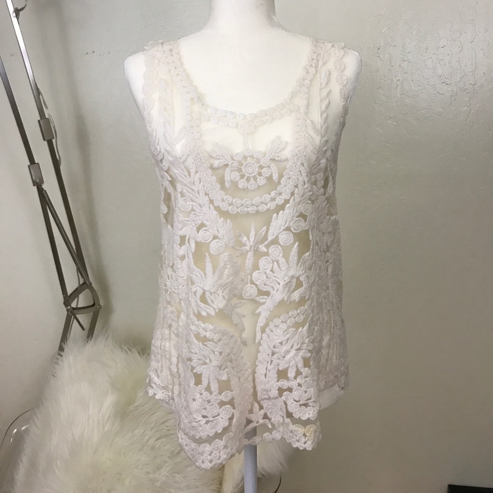 Sheer baroque lace sleeveless top